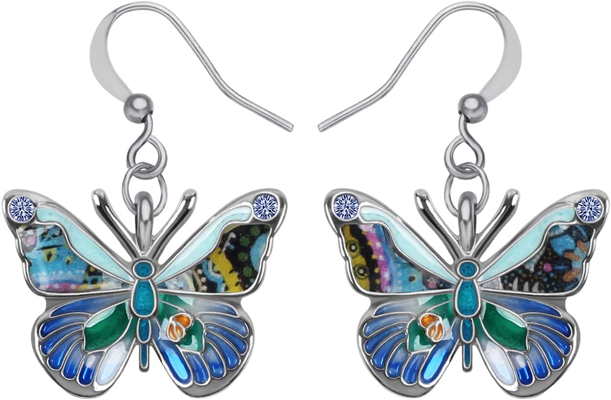 BONSNY Enamel Sweet Butterfly Gifts for Women Earrings Dangle Jewelry Novelty Funny Charms Accessories