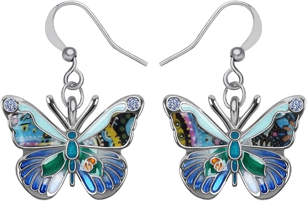 BONSNY Enamel Sweet Butterfly Gifts for Women Earrings Dangle Jewelry Novelty Funny Charms Accessories