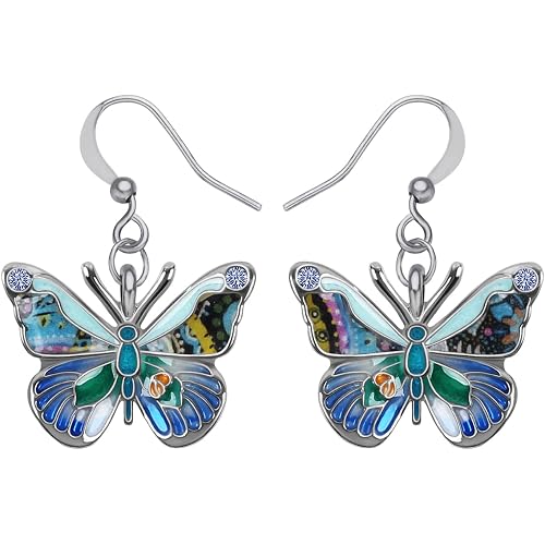 Enamel Alloy Rhinestone Butterfly Earrings Dangle Fashion Insect Summer Jewelry Butterfly Gifts for Women
