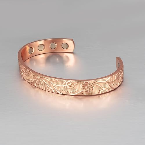 Miniatura 2 de EnerMagiX Pulsera de cobre para mujer, 6.5 pulgadas, flor de cobre puro, ajustable, con imanes, regalo de joyería de cobre (1042)