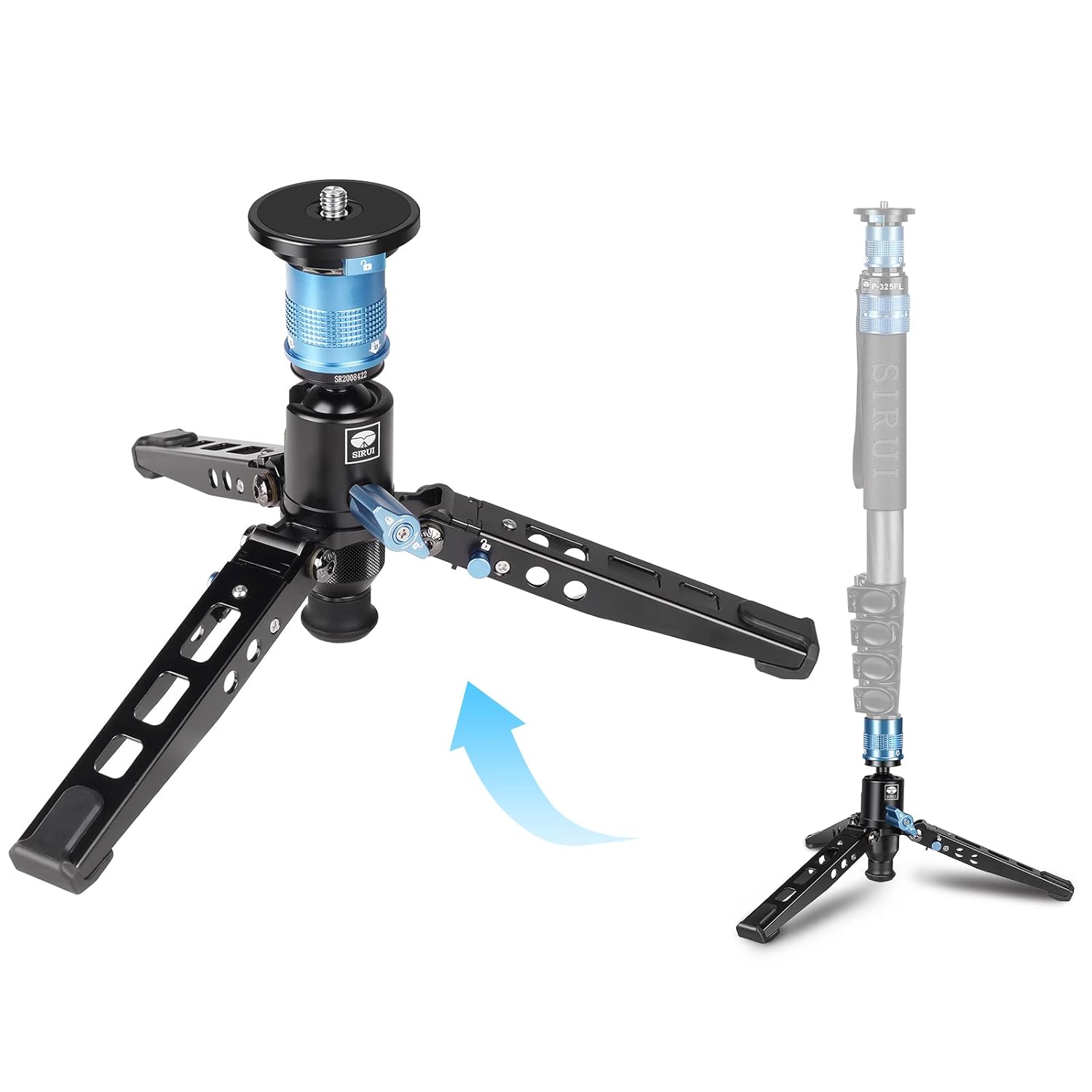 SIRUI P-36 Kit, Aluminum Tripod Base and Adapter, SIRUI Monopod Support with Quick Release, Foldable Feet, Vertical Notch (Tripod Base and Adapter only)
