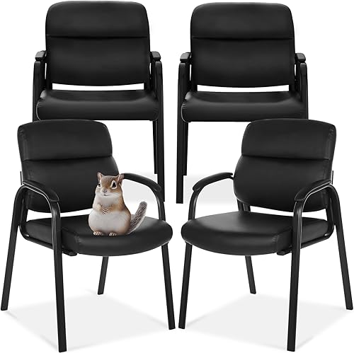 Oline Silla de invitados de cuero con brazos acolchados, recepción, reunión, conferencia, sala de espera, vestíbulo, escritorio en casa, silla de