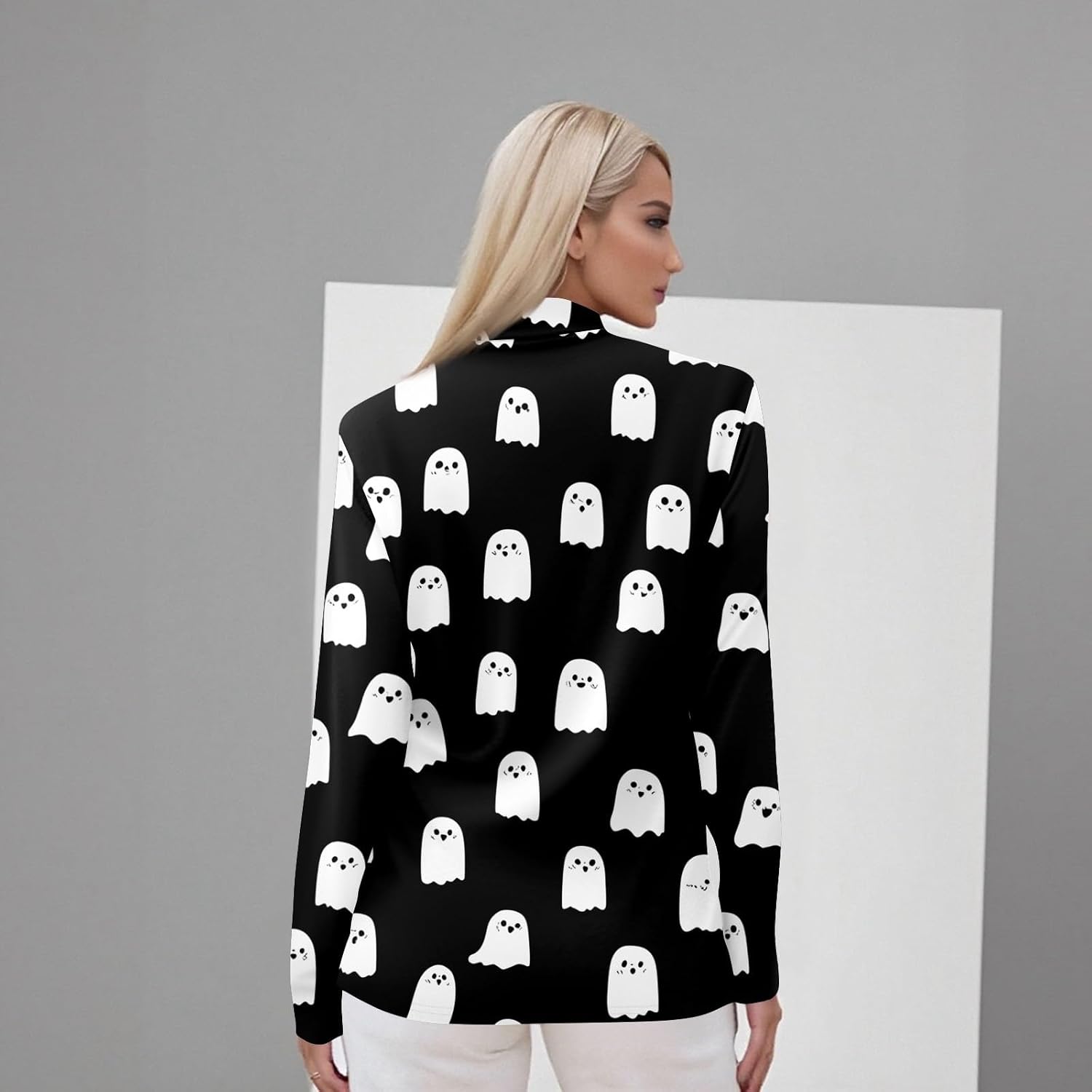Women Halloween Fall Long Sleeve Mock Neck Ghost Graphic Shirts | Dressy Summer Tops for Women, Graphic Tshirt, Womens Summer Tees, Halloween Costume for Women, Playeras Para