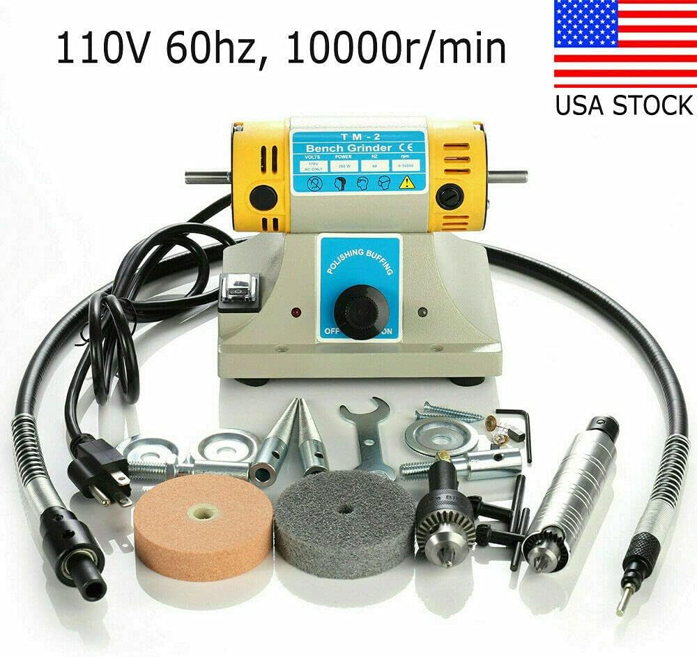 Upgraded 110V Gem Jewelry Rock Bench Polishing Grinding Machine Lathe Polisher