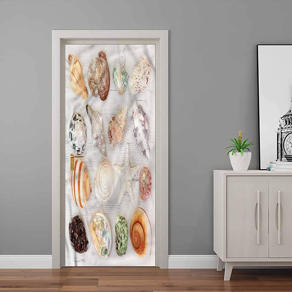 Tropical Door Mural Seashells on Wood Backdrop 3D Door Wallpaper Murals