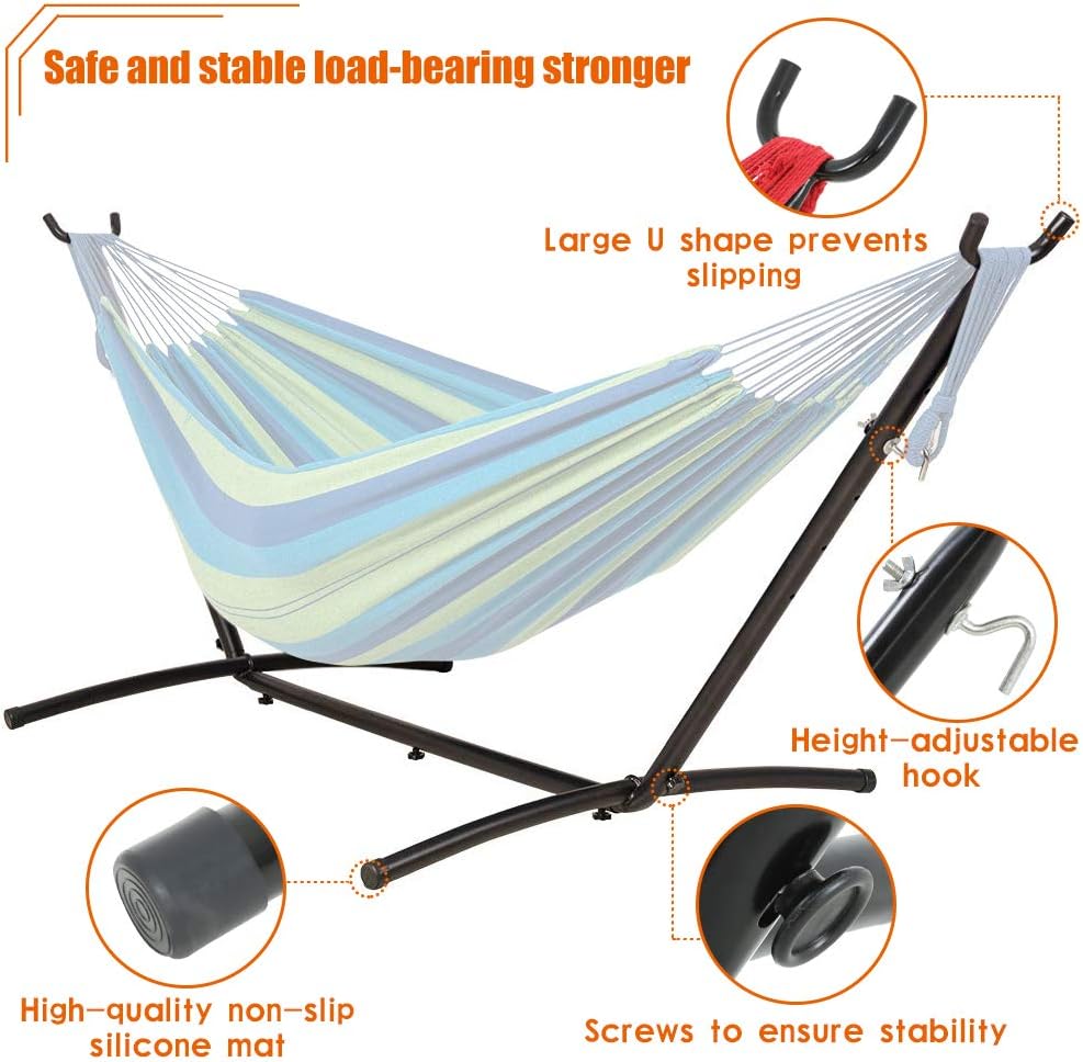 Vnewone Hammock with Stand 2 Person Heavy Duty Portable Hammock Stand with 9 FT Space Saving Steel Stand Portable Carrying Case Weather-Resistant Finish for Patio Backyard Garden (No Hammock)