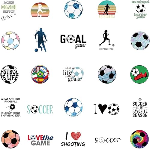 Miniatura 6 de Calcomanías de fútbol para botellas de agua, calcomanías de fútbol I Love para niños, adolescentes, adultos, 50 calcomanías de vinilo impermeables