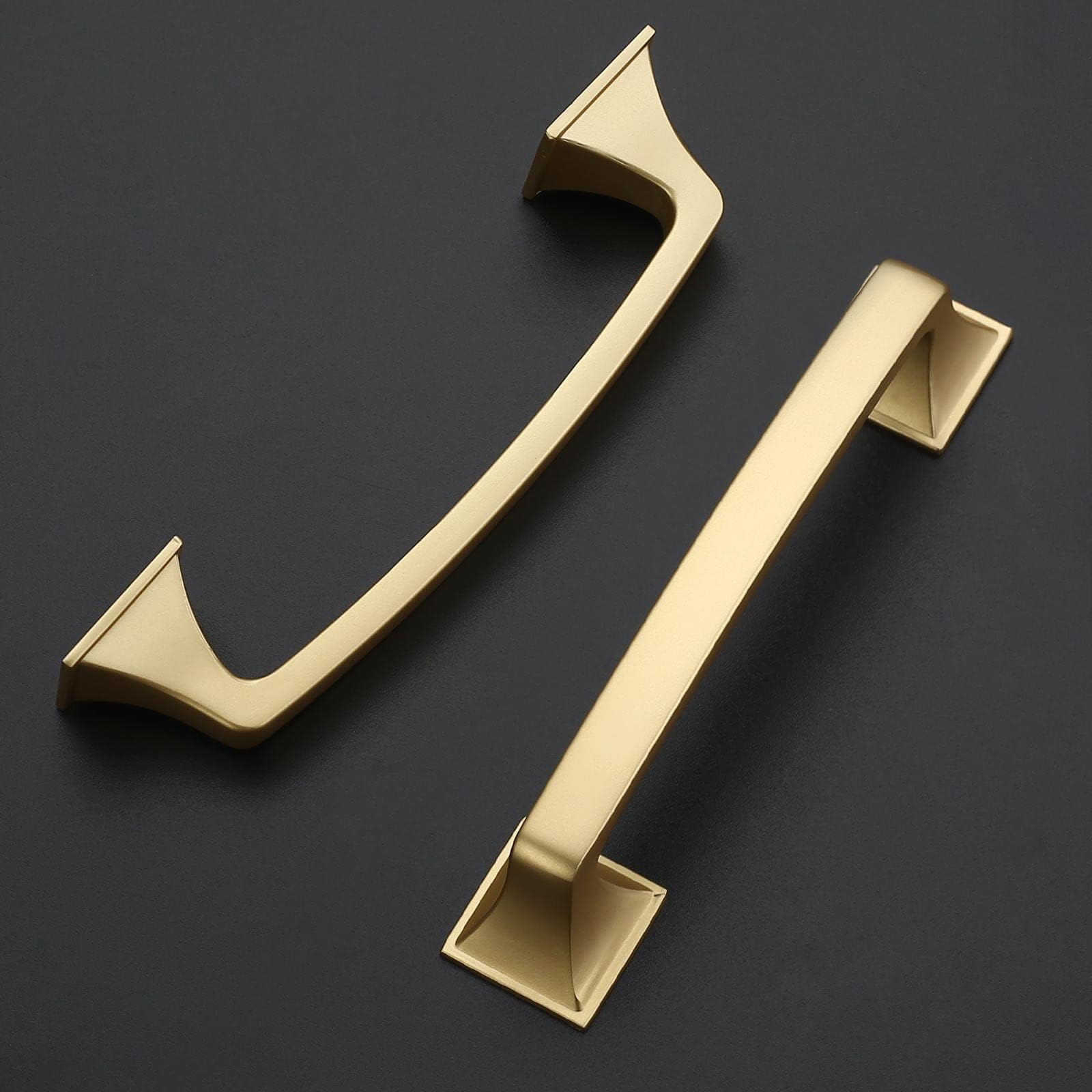 Amerdeco ZH0002 - Paquete de 10 tiradores dorados cepillados, 3-3/4 pulgadas (96 mm) con orificio central, manillas para gabinetes de cocina, tiradores para cajones de baño