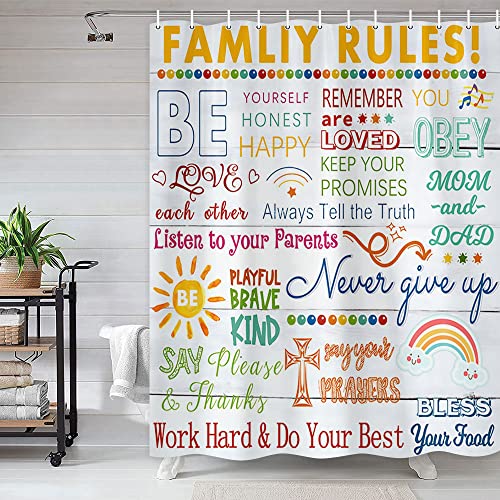 Kids Cartoon Education Shower Curtain, Inspirational Motivational Colorful Children's Fabric Shower Curtains, Rustic Country Gray Bathroom Curtain Liner With Hooks 69X70Inches #TOP1