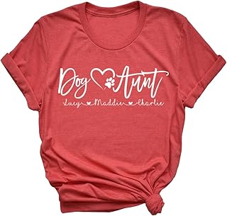 LEVY PAW Personalized Dog Aunt Shirts with Your Dog Names Cute Dog Aunt Gifts (Heather Red)