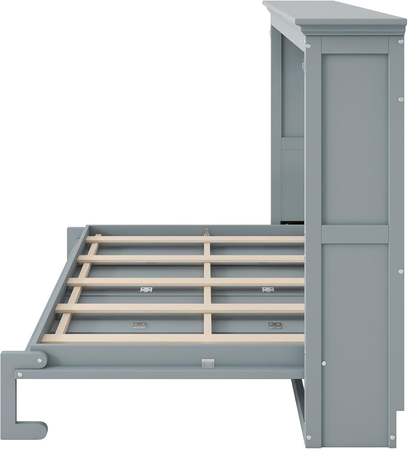 MERITLINE Full Horizontal Murphy Bed Cabinet with Desk, Solid Wood Farmhouse Murphy Bed Frame for Small Room, Office, Apartment, Space Saving, (Full,Grey)