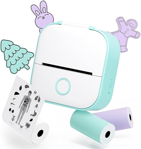 Memoqueen Impresora de calcomanías de bolsillo T02 portátil Bluetooth térmica con 3 rollos de papel para diario notas fotos álbumes de recortes