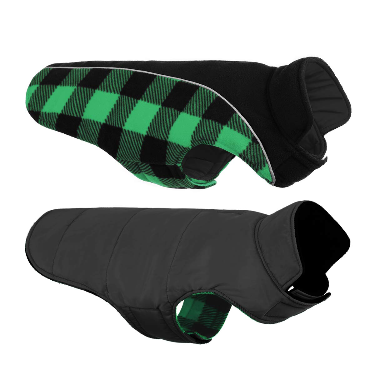 CITÉTOILE Cappotto per Cani Antivento, Giubbotto Invernale Cane Reversibile di Taglia Piccola/Media/Grande, Giacca Gilet Invernale Cane con Foro per Imbracatura, Riflettente, Verde, XS