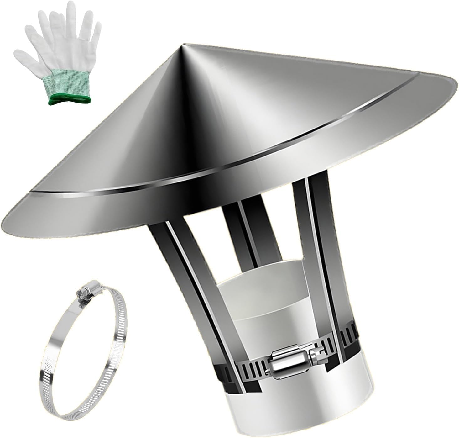 2 In-11.8 in Chimney Rain Caps, 201 Stainless Steel Stove Pipe Chimney Cover for Insulation, Outside Roof Vent Cap with Gloves, for Flat House Kitchen Attic(30 cm/11.8 in)