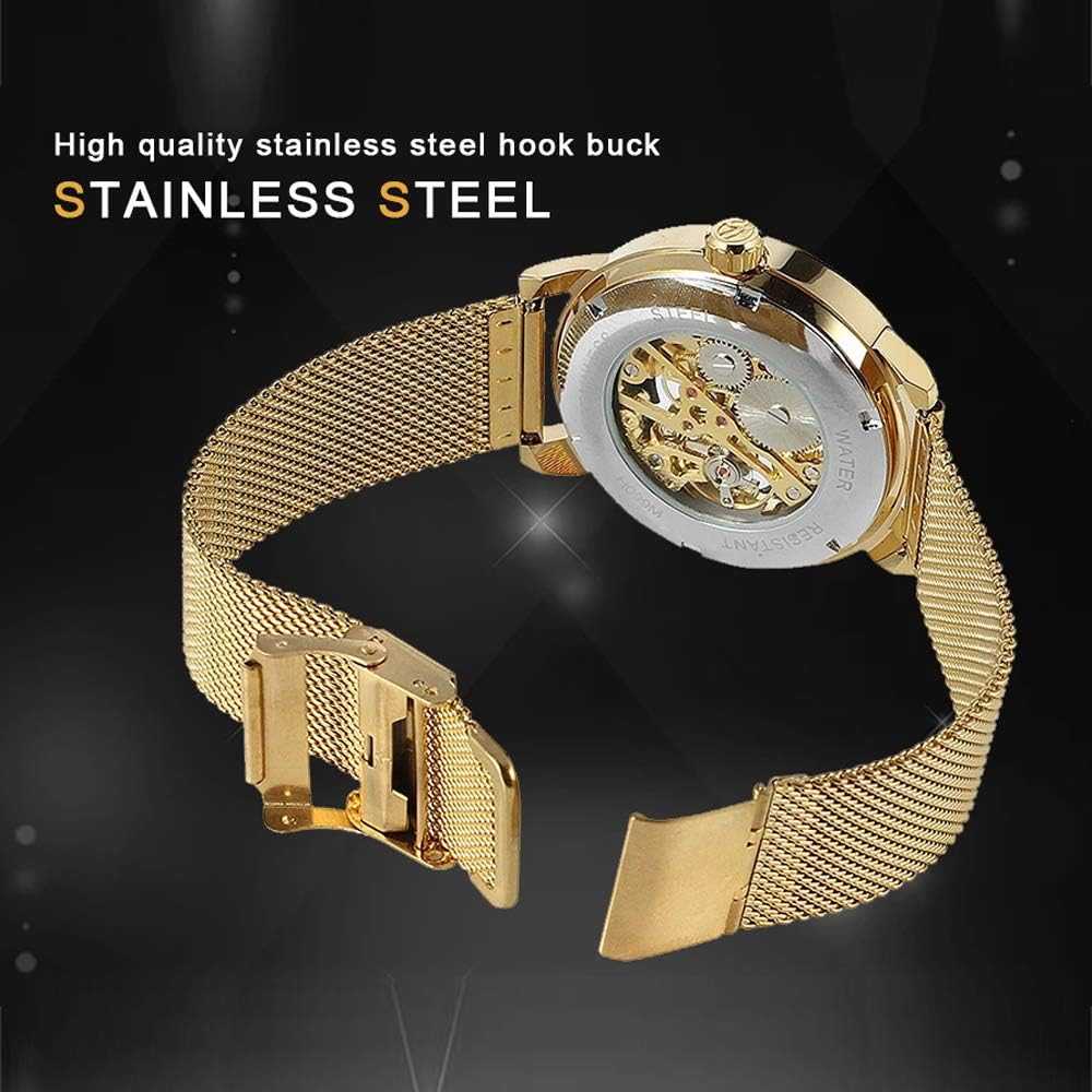 Reloj de Pulsera para Hombre con Esfera Transparente Hueca de Esqueleto Plateado, Correa de Malla