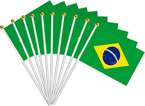 50Pcs Brazil Hand Waving Flag Brazilian Handheld Flag Brazil Small Flag