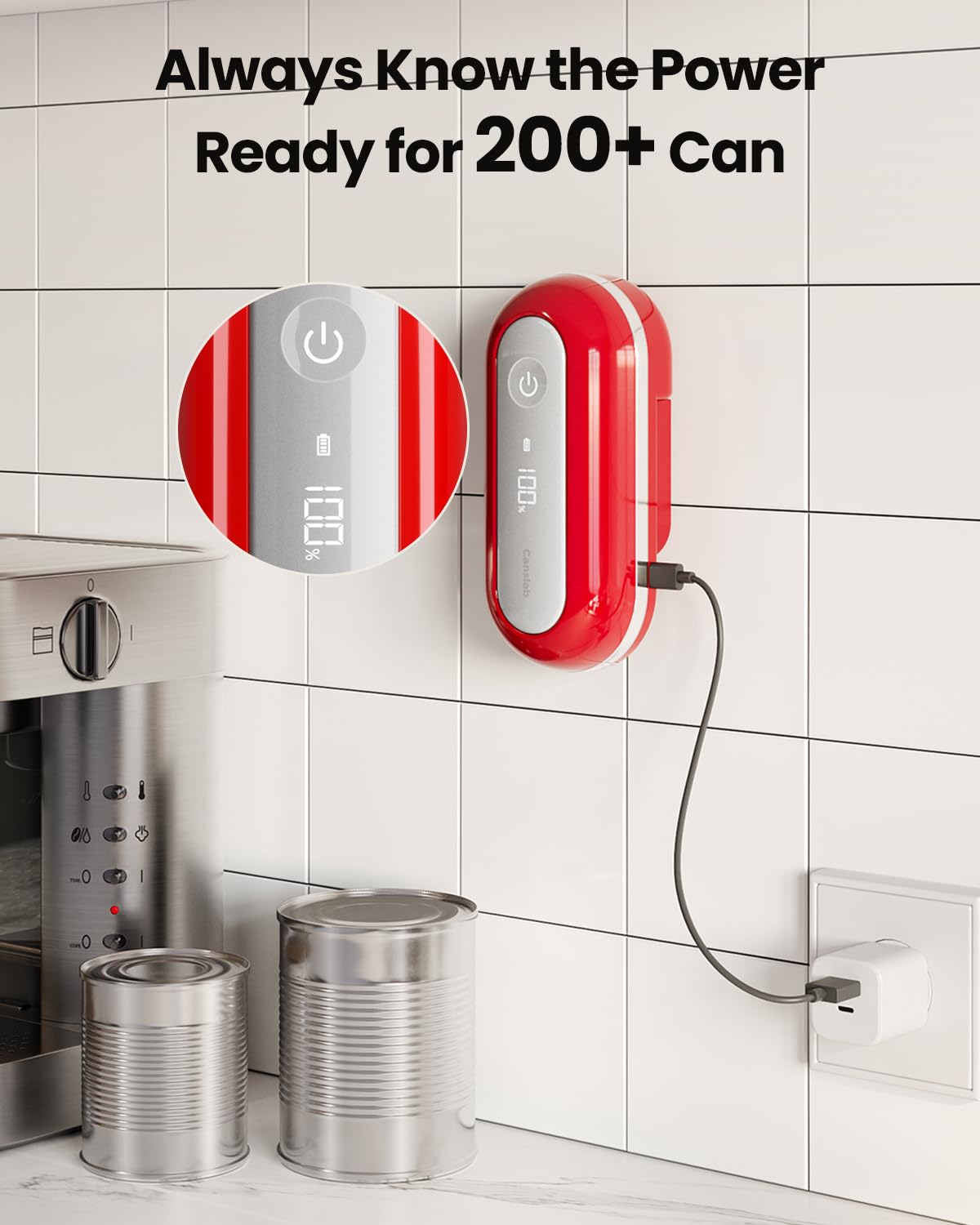 Canslab Apriscatole elettrico ricaricabile retrò, traccia della batteria