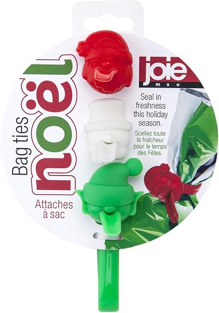 Joie Kitchen Gadgets 99222 Chrismas Bag Ties 3pc Set, Plastic