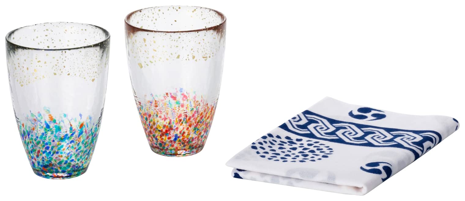Aderia Tsugaru Vidro FS-71598 Beer Glass, Blue/Orange, 9.2 fl oz (260 ml), Gold Color Beer Glass Festival Tenugui Set, Includes Gift Box, Made in Japan : Home & Kitchen