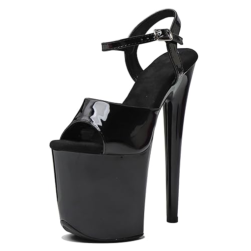 WUXIN H&P Women's 8 in Platform Sandal Heels Ankle-Strap Sexy,8 in Pole Dance High Heel Platform,20 cm Exotic Platform Pole Dancer Heels Shoes Stiletto - 6 - Black