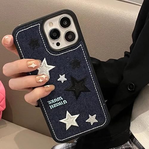 Miniatura 3 de Casechics Funda compatible con iPhone, funda de silicona con bordado de tela vaquera fresca, protección para lente de cámara, suave a prueba de