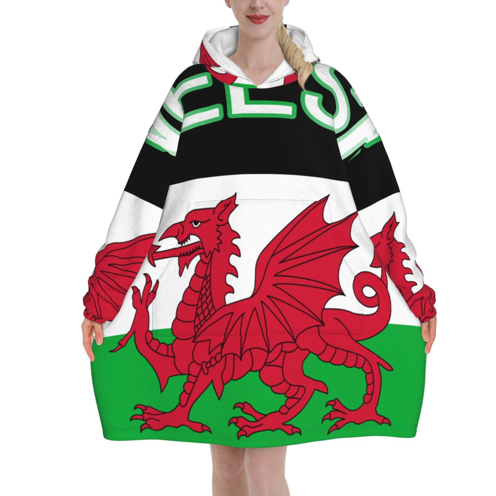 Peiyeety Unisex Welsh Flag Blanket Hoodies For Women And Men Adult Oversize Wearable Blanket Hoodies For Soft And Warm
