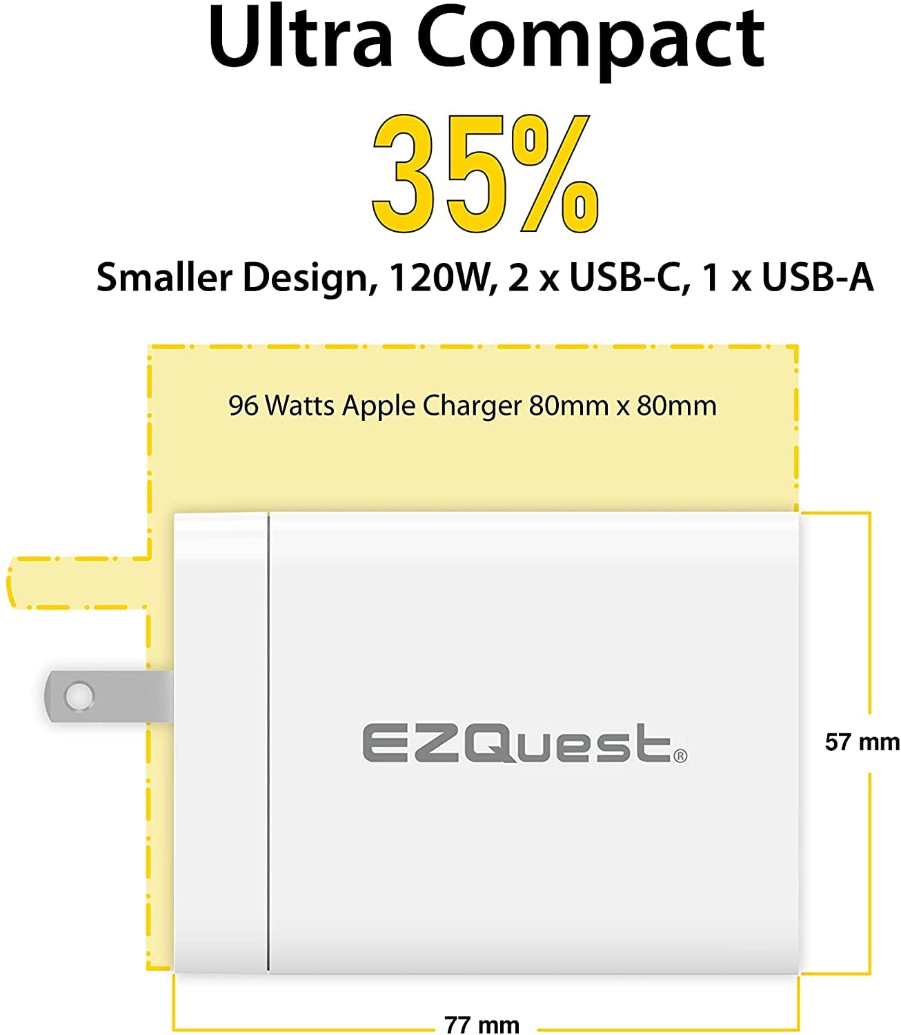 120W USB C Ladegerät - 2X USB-C, 1X USB-A Port, mit 2 Meter USB C Ladekabel Schnellladeblock oder GAN Ladegerät - EU Konverter kompatibel für MacBook Pro, iPad Pro & andere Typ-C-Geräte