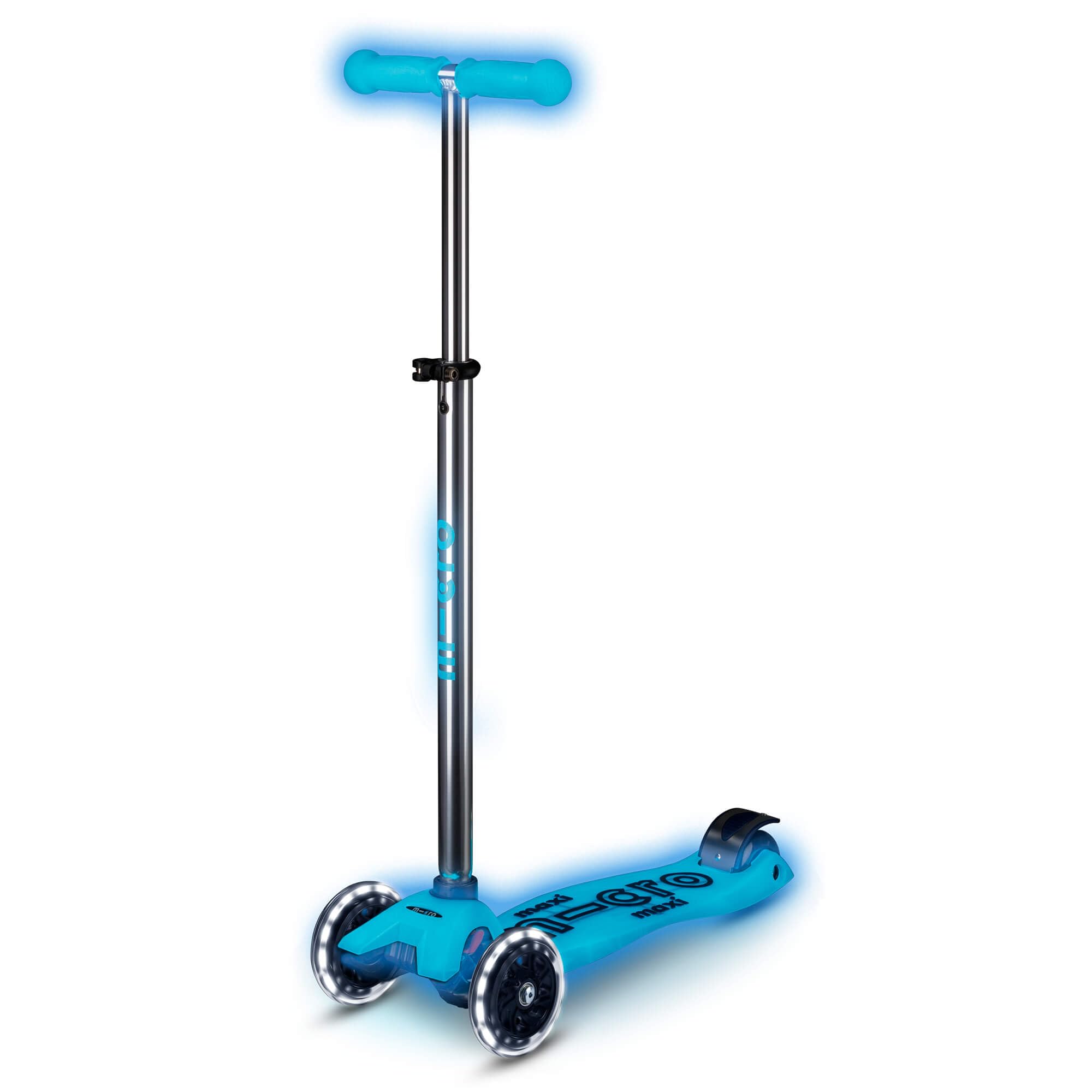 Micro Scooters | Maxi Micro Glow LED Children's Scooter | Handlebar Adjustable | Light Up Wheels | Glow In The Dark | Boys & Girls | 5-12yrs | Crystal Blue