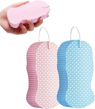 Exfoliating Bath Sponge, Super Soft Bath Sponges for Shower, 2025 Magic Exfoliating Sponge Dead Skin Remover for Body, Reusable Soft Scrubber Sponges for Women Pink+Blue