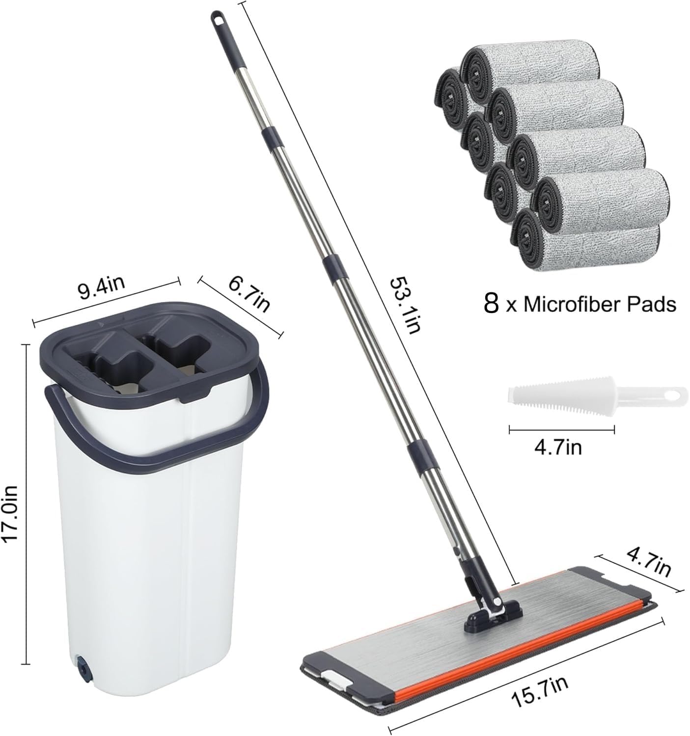 Easywring - Kit de cubo de fregona lavable con 8 giros de microfibra para limpieza de suelos de cocina y casa, ahorro de agua, fácil de secar