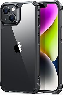 ESR Air Armor Designed for iPhone 14 Case and iPhone 13 Case, Military-Grade Drop Protection, Shock-Absorbing Air-Guard Corners, Yellowing Resistant, Hard Acrylic Back, Scratch Resistant, Clear Black
