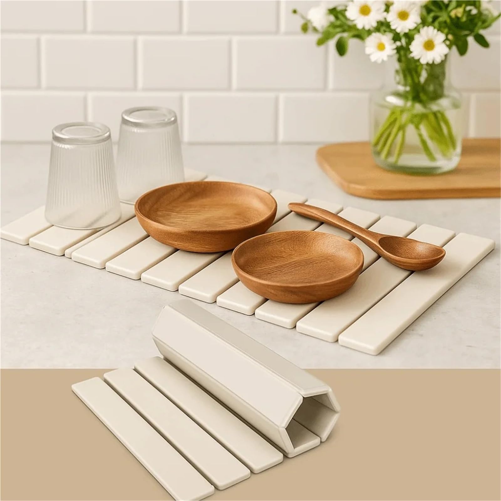 Tapis égouttoir à Vaisselle Portable, antidérapant, Pliable et Facile Ranger for la Maison (1 pièce) pour Les Éviers Et Les Plans(Grey)