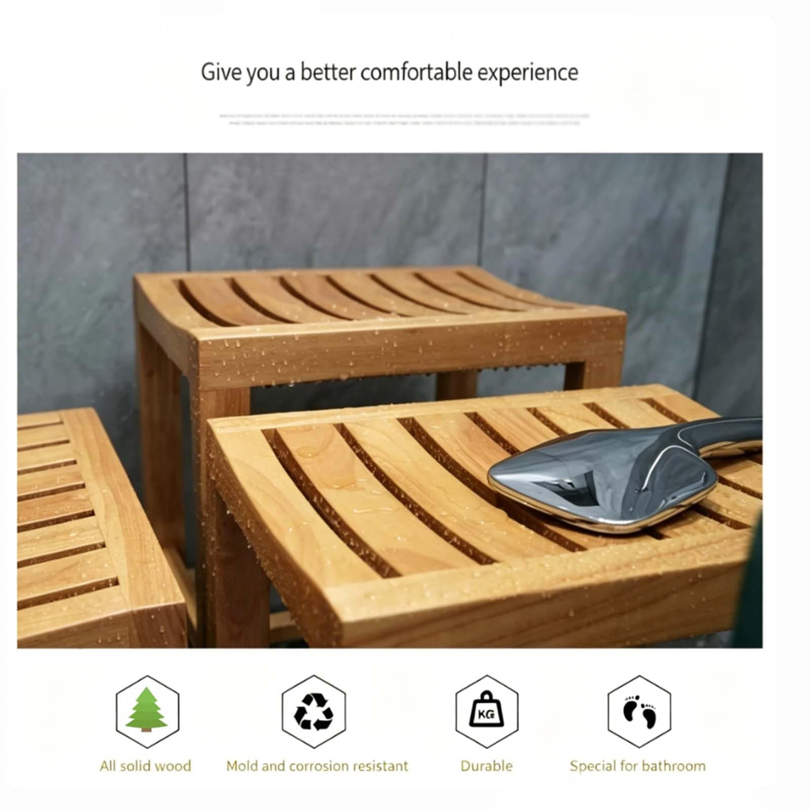 Taburete Ducha, Impermeable banqueta baño，Madera Maciza Antideslizante, Ancianos sillas para la Ducha para hoteles, saunas, spas, Personas Mayores