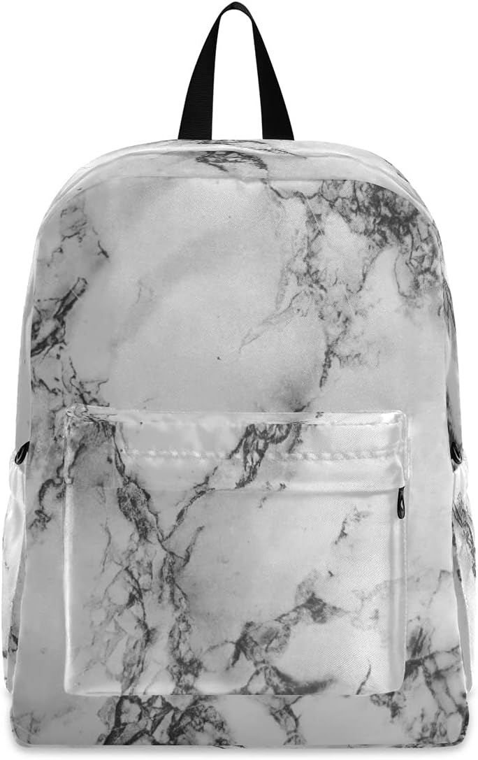 Backpack Travel Rucksack, White Marble Black Texture Lightweight School Bag for Students Teens Girls Boys