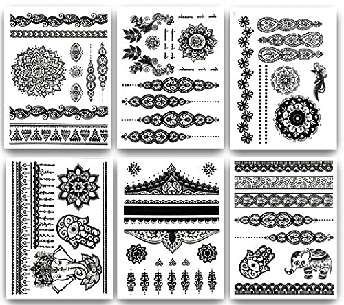 Terra Tattoos Black Henna Temporary Tattoos 75+ Mandala Tattoos Flowers, Mandalas, Elephants & More! Waterproof Nontoxic Long Lasting Perfect For Beach, Festivals, & Parties #TOP5