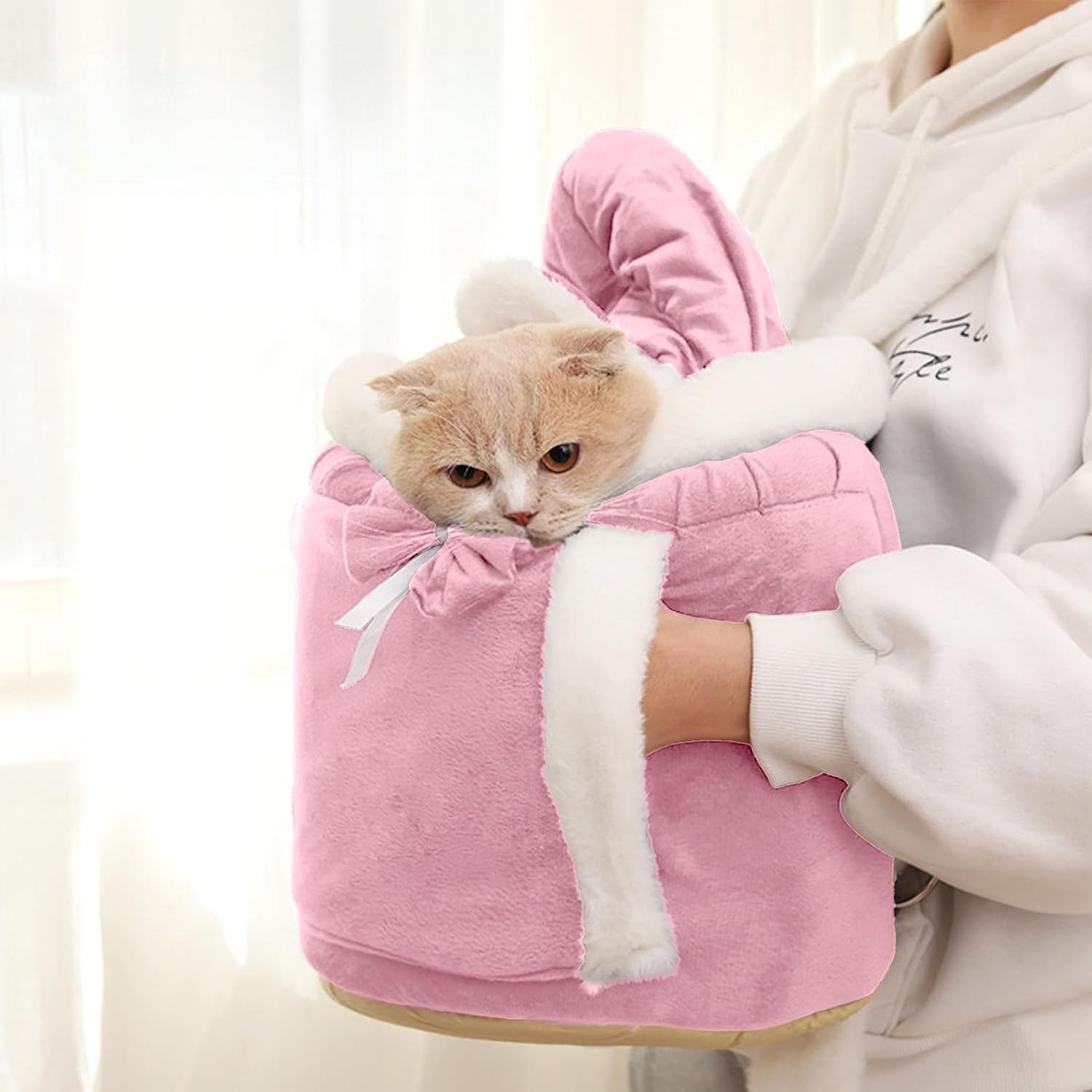 Warm Pet Carrier Bag Carrier Cat Backpack Double Pocket Cat Front Pack Breathable Cat Bag Carrier Pet Carrier Backpack Winter Plush Pets Travel Backpack for Small Dog Cat Outdoor Use(Pink)