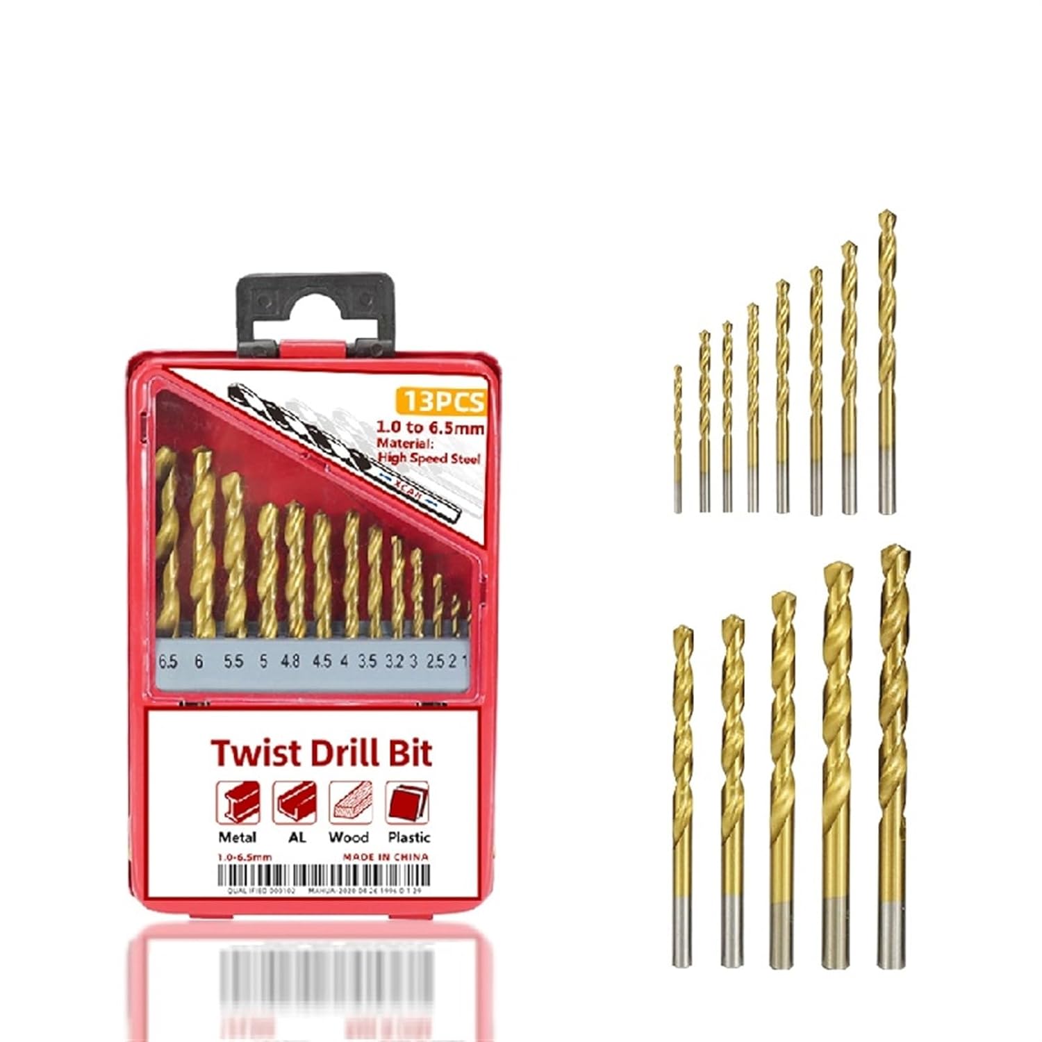 13/19/25Pcs Titanium Coated Twist Drill Bit 1.0-13.0mm Cobalt Drill Bit Set with Case for Wood Metal Drilling HSS Drill Bits(19pcs Set)