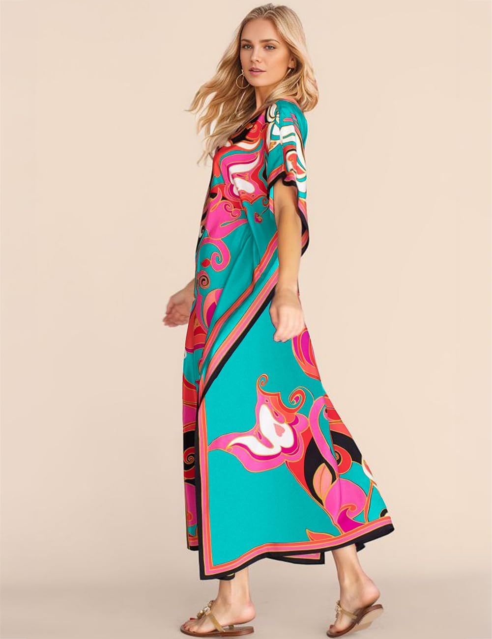 Bsubseach Women Plus Size Kaftan Dress Swimsuit Cover Up Caftan Maxi Beach Dresses Cover Ups - Image 2