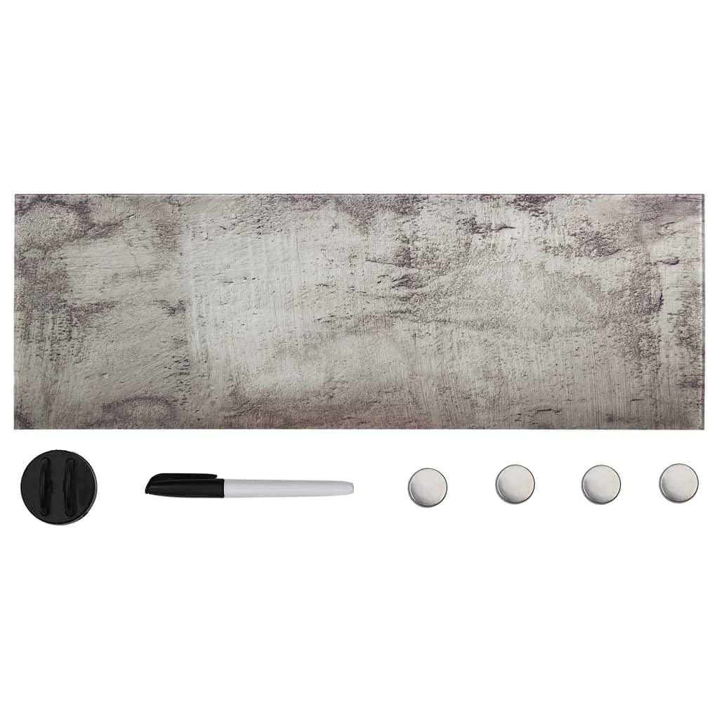 Pizarra magnética de cristal para montaje en pared, 60 x 20 cm, efecto hormigón, cristal templado de 4 mm, pizarra blanca con imanes, rotulador y borrador para oficina, escuela, oficina en