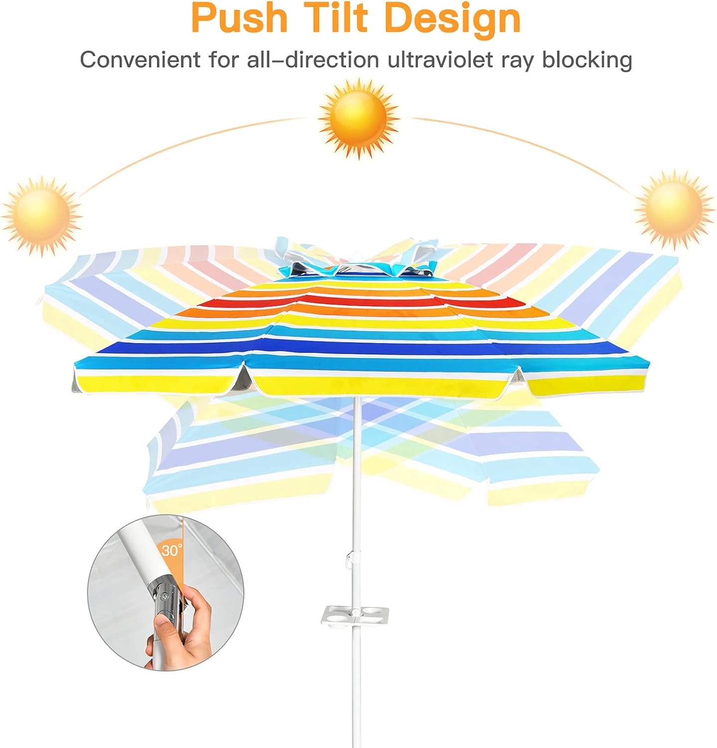 Giantex 7.2 Ft Beach Umbrella, Patio Sunshade Umbrella with Sand Anchor & Cupholder, Solid Steel Pole, Carrying Bag, Portable Sun Shelter Suitable for Seaside, Backyard, Poolside, Market Entrance