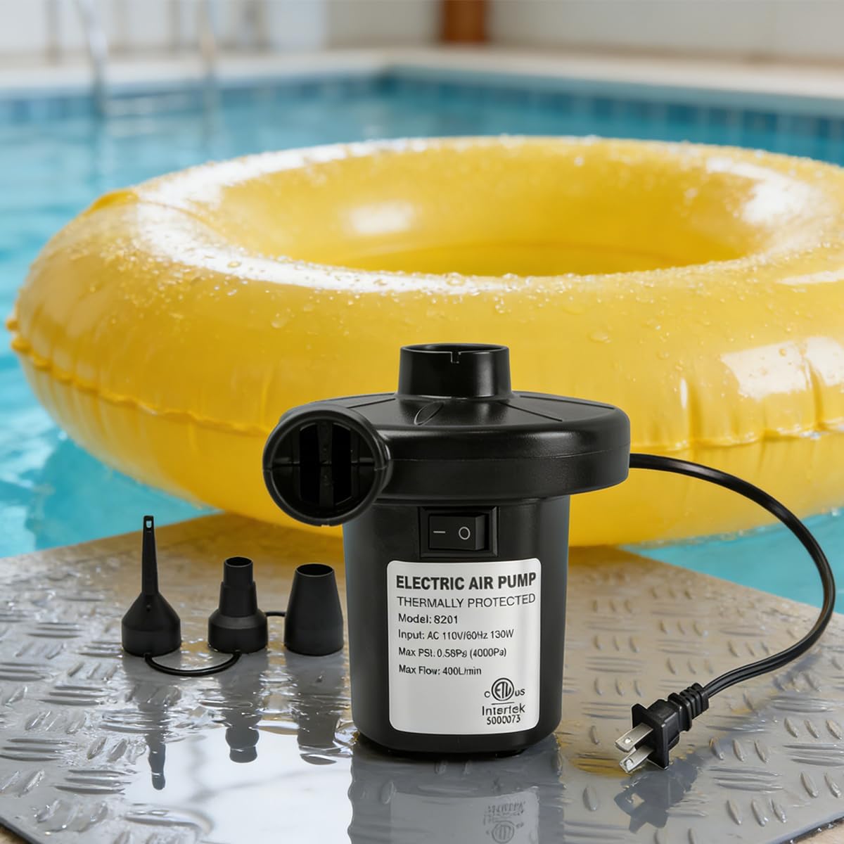 Bomba de aire eléctrica para inflables, inflar, desinflar con 3 boquillas, bomba eléctrica para colchón de aire, piscina de remo, anillo de natación, tubo de nieve con enchufe de 3 pines del