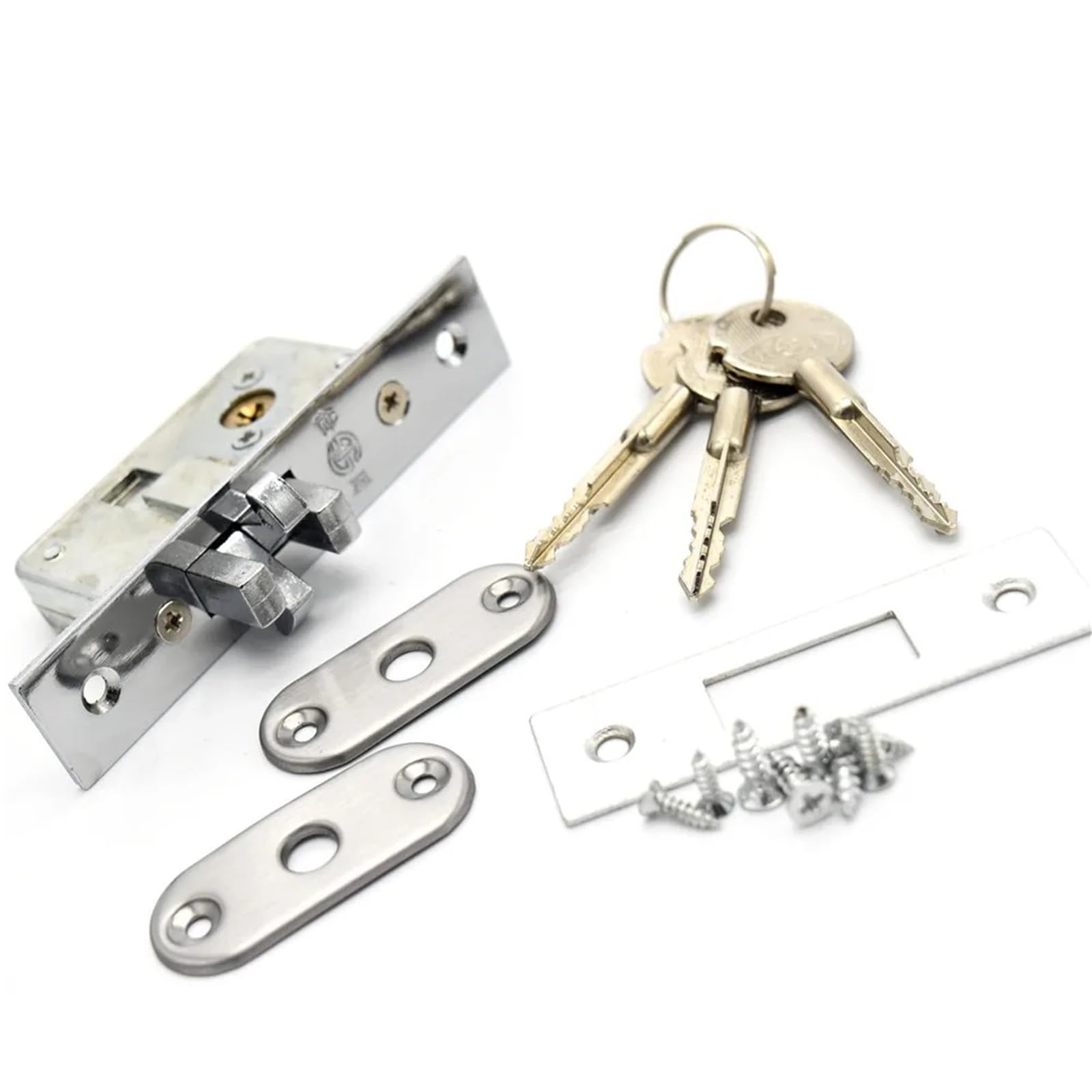 Serrure de porte coulissante avec 3 clés pour verrouillage sécurisé de porte en bois