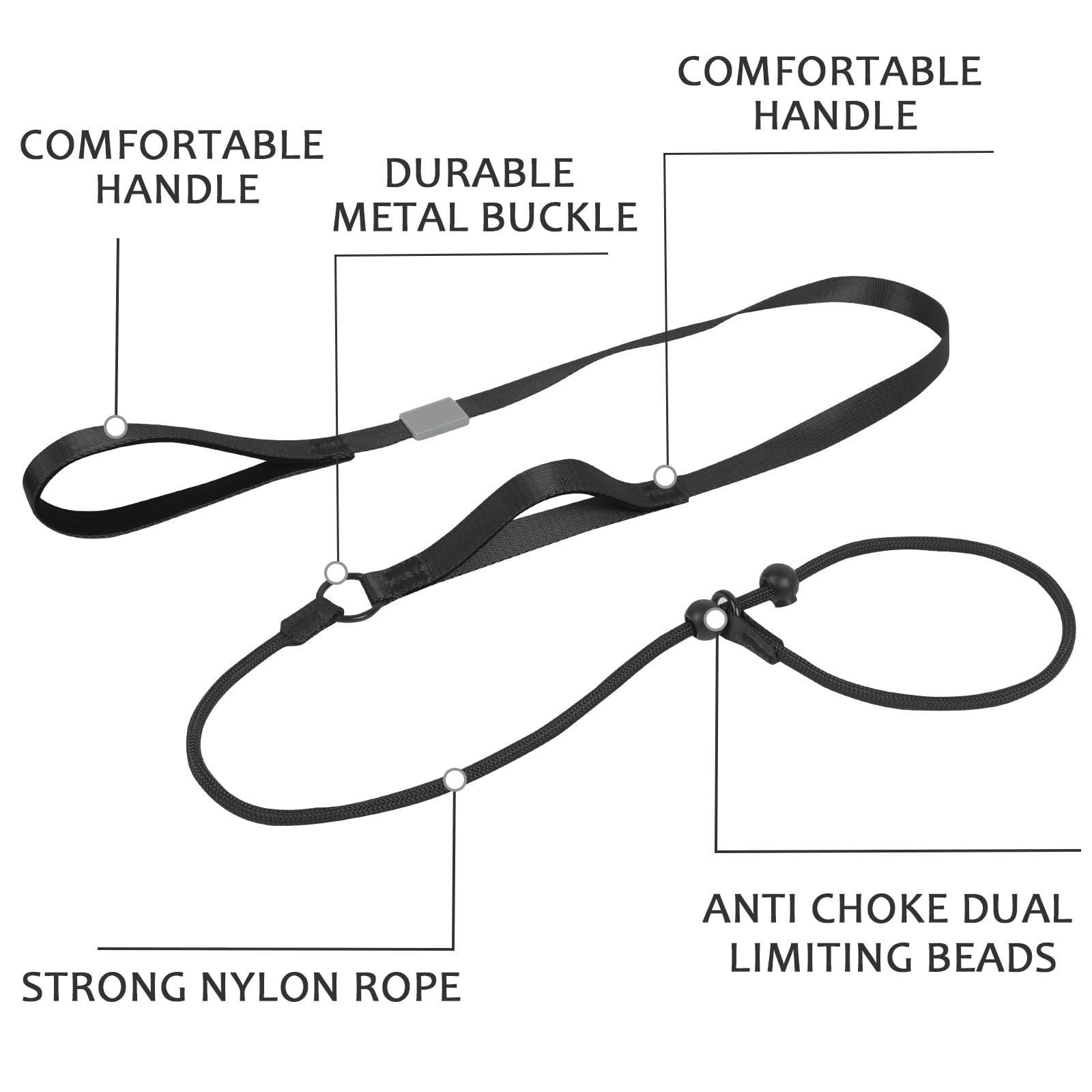 Slip Lead for Dogs Dog Slip Collar Anti-Choking, Double Handle Dog Lead with Soft Foam Padded & Climbing-Grade Nylon Rope - Image 4