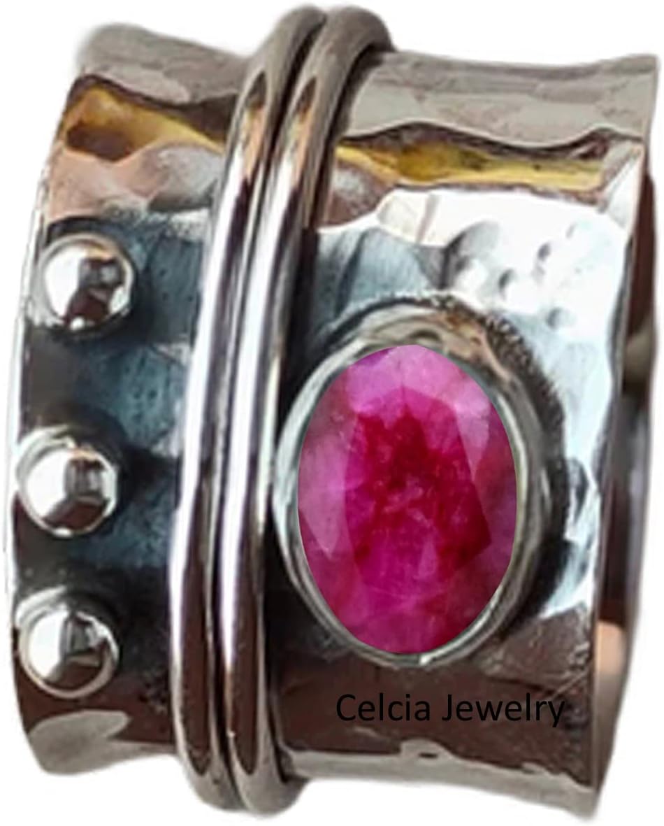 Solid 925 Sterling Silver Meditation Spinner Ring, Natural Abalone Shell Gemstone Spinning Ring, Unique Handcrafted Jewelry for Women/Men