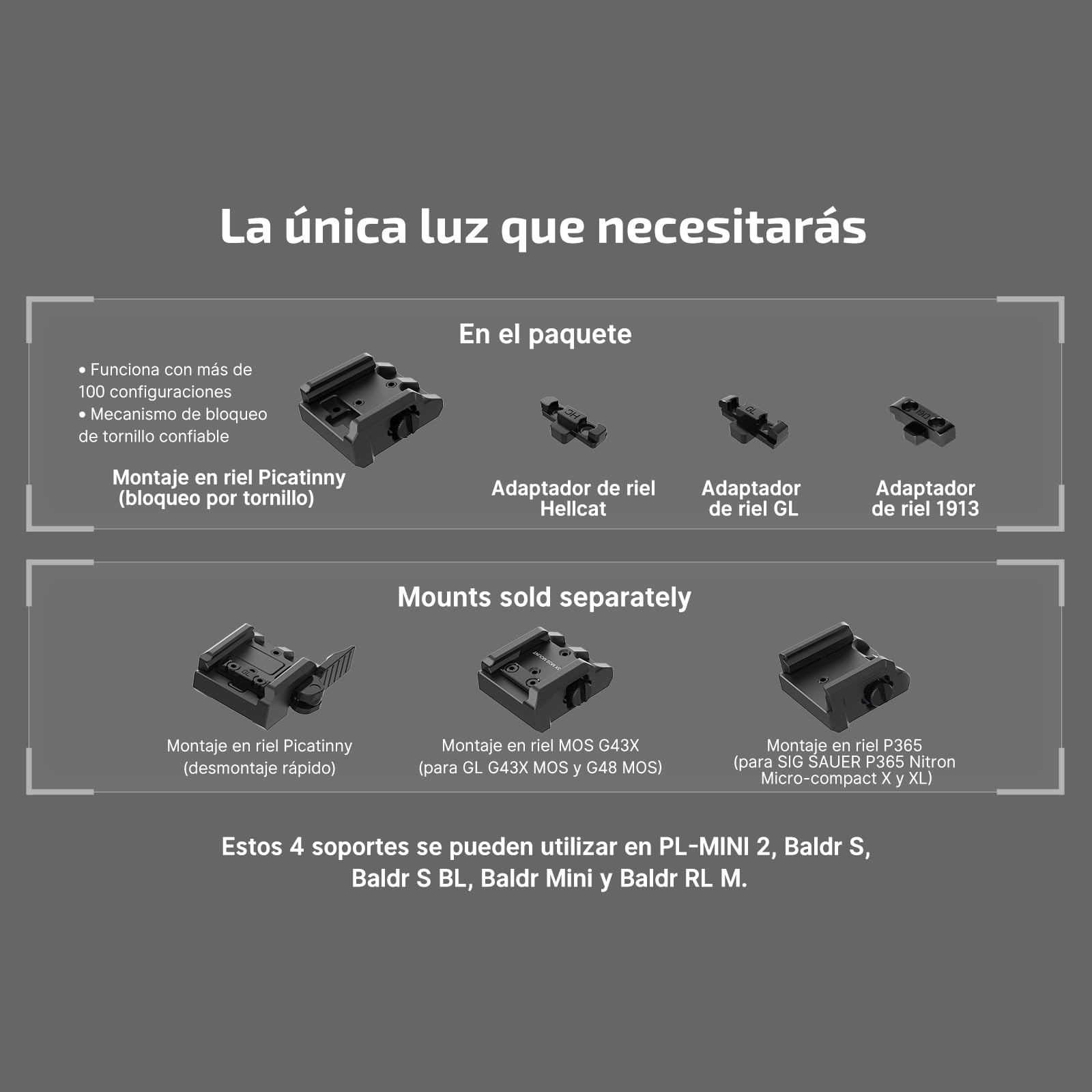 OLIGHT PL Mini 3 600 Lúmenes Alcance 100 Metros Duración de la Batería 76 Minutos Clip de Montaje con Tornillo