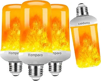 Hompavo Upgraded LED Flame Light Bulbs, 4 Modes Flickering, E26/E27 Base, White, 4 Pack