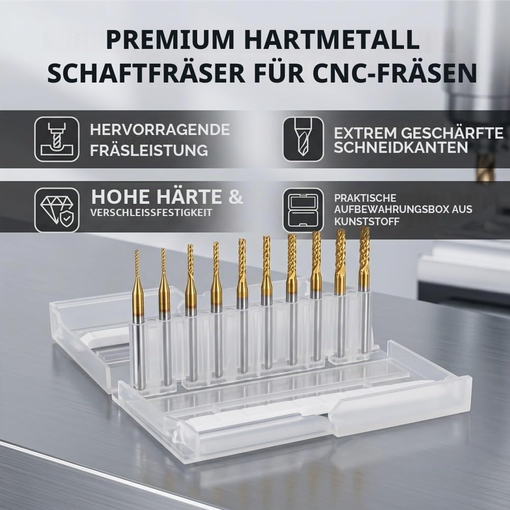 10 pcs Schaftfräser Titan Beschichtete Fräserset Hartmetall CNC Fräser Gravur Bits Carving Drill Werkzeuge 1,0-3,0mm