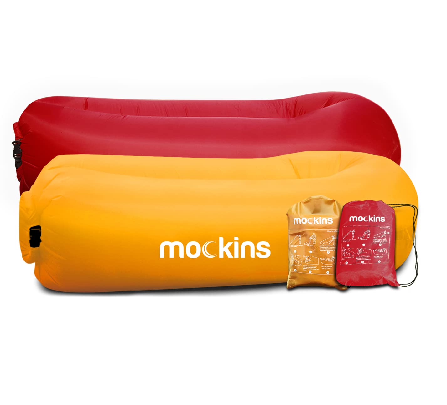 Mockins 2 Pack Red Saffron Inflatable Loungers Hangout Sofa Bed with Travel Bag Pouch The Portable Inflatable Couch Air Lounger is Perfect for Music Festivals & Camping Accessories Inflatable Hammock