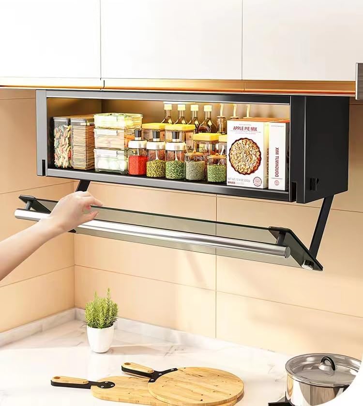 キッチン多機能調味料収納棚折りたたみ収納棚ドロップダウン式昇降引籠ハンガー下調味食器棚収納神器ハンガー下調味料収納棚壁収納キャビネッ