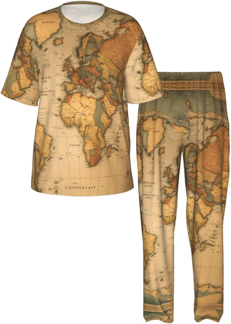 Men'S 2 Piece Loungewear Pajama Set World Map Print Short Sleeve Tee Top And Pants Set S-3xl